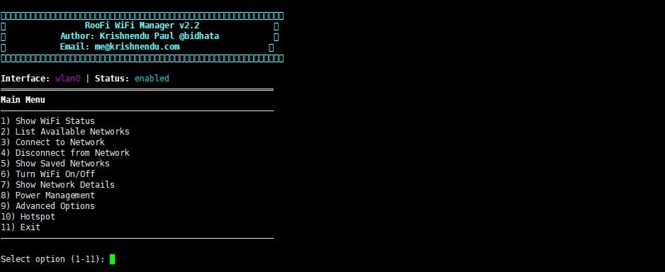 CLI based Easy #Wireless Management Tool #RooFi nmcli frontend
